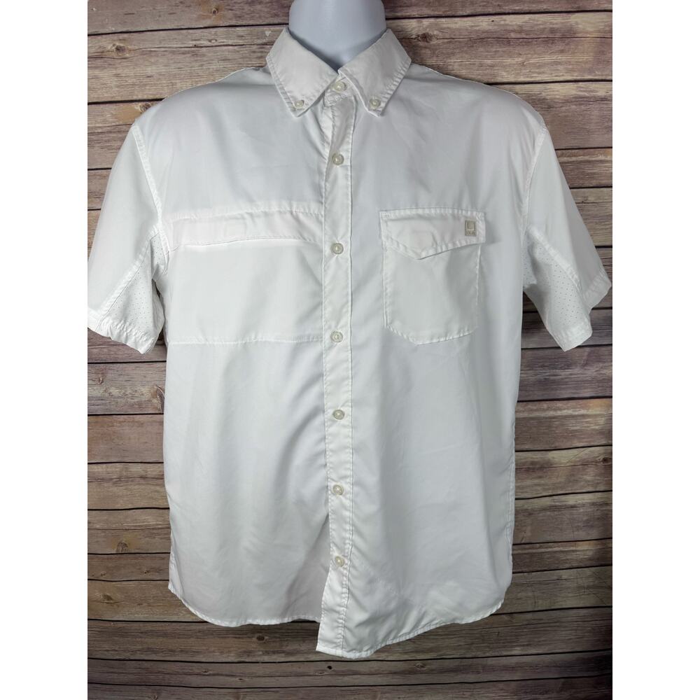 Huk white performance button up vented shirt size medium